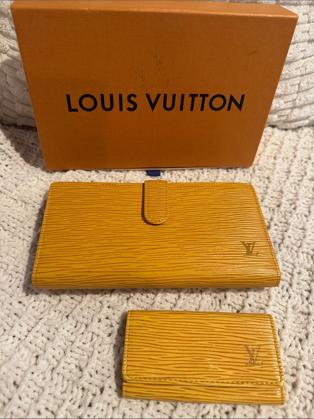Louis Vuitton Yellow Epi Leather Kisslock Long Wallet with Matching Card Case